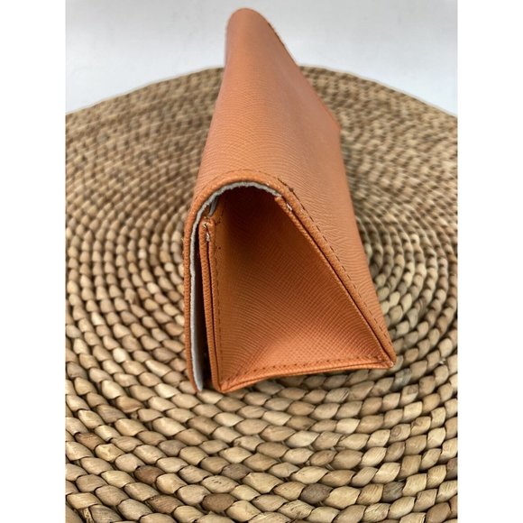 * Tory Burch Saffiano Leather Orange Eye Reading Glasses Case Gold Logo Snap - Picture 4 of 6